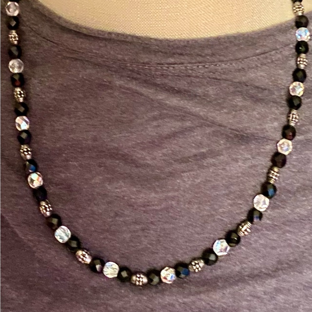 Necklace Vintage Black, Silver& Clear Beaded - Picture 10 of 16